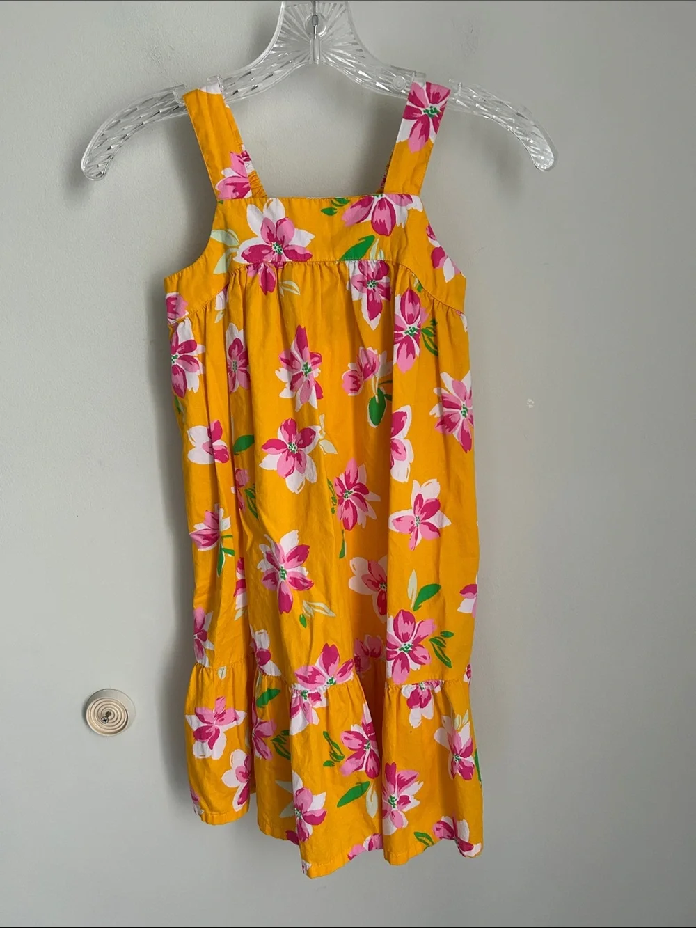 Old Navy Yellow Floral Sun Dress with Pink and Green Accents